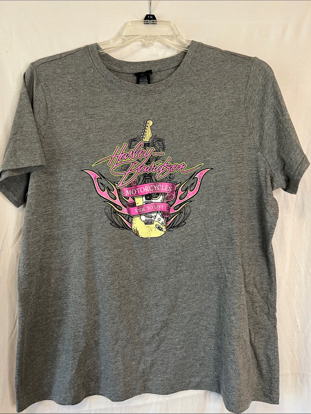 Harley-Davidson Gray Short Sleeve Tee with Pink & Yellow Graphic women's size 1W